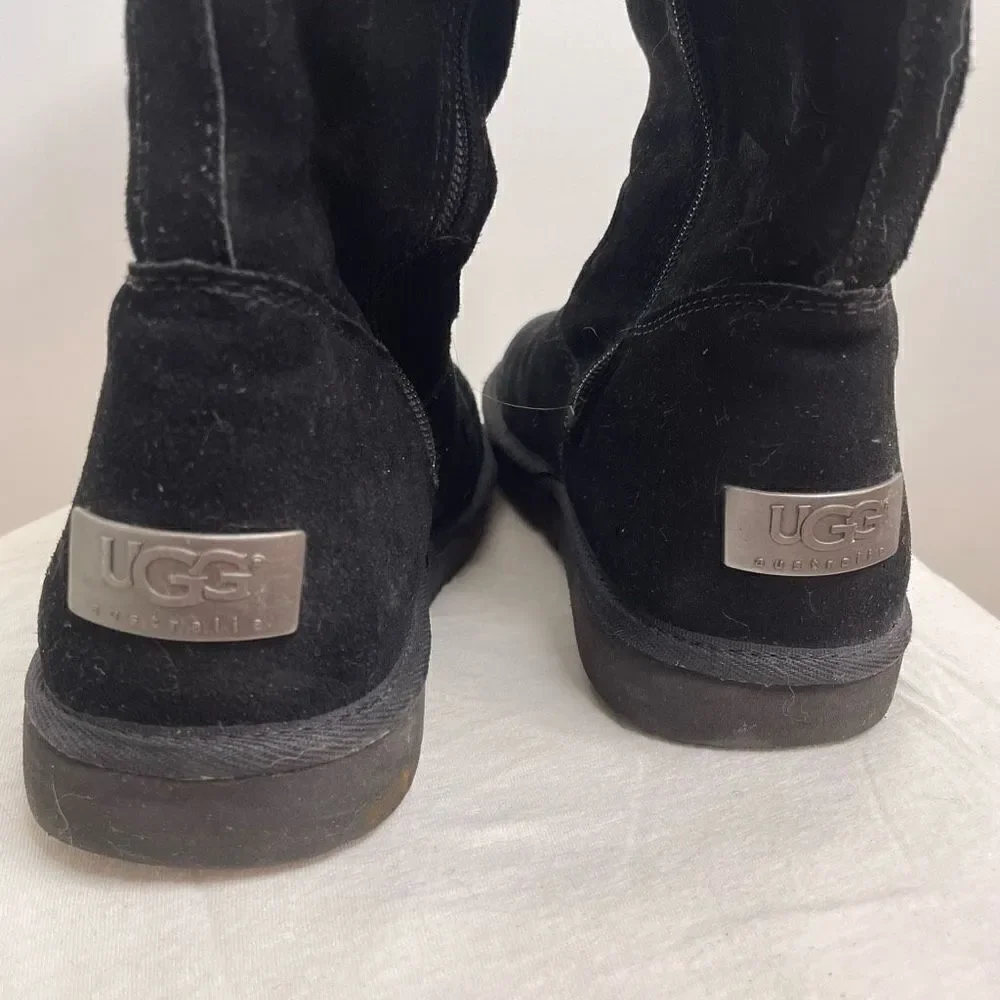UGG Classic Rock Star Stud Tall Leather Sheepskin Shearling Winter Boots Black 7